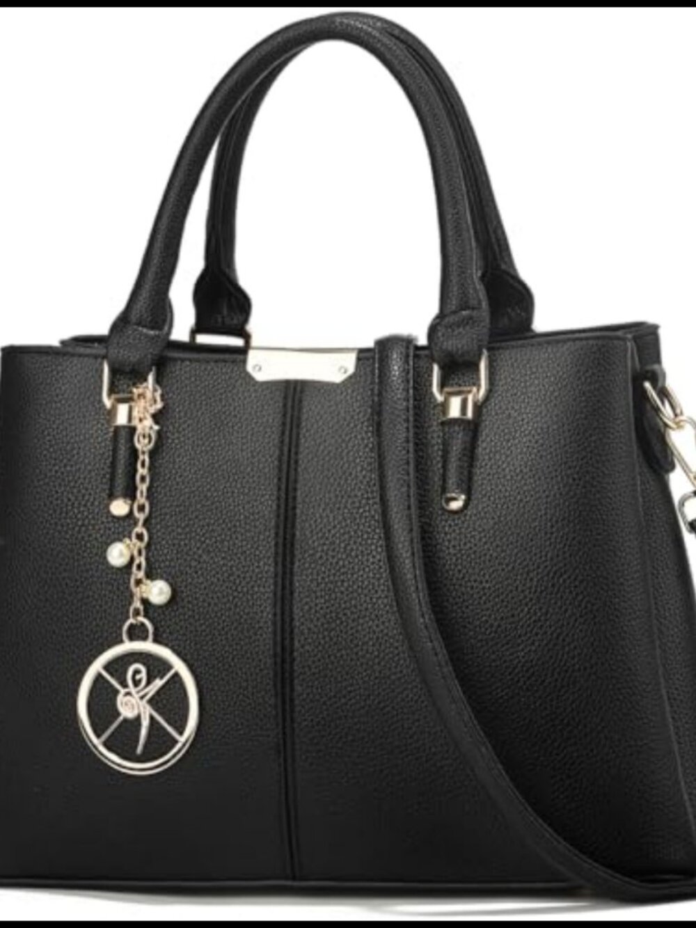 Faux Leather Satchel Purse with 3 Zip Compartments - Adjustable Crossbody Bag